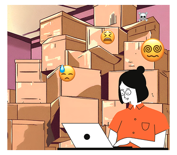 Person overwhelmed by stacks of boxes representing email overload