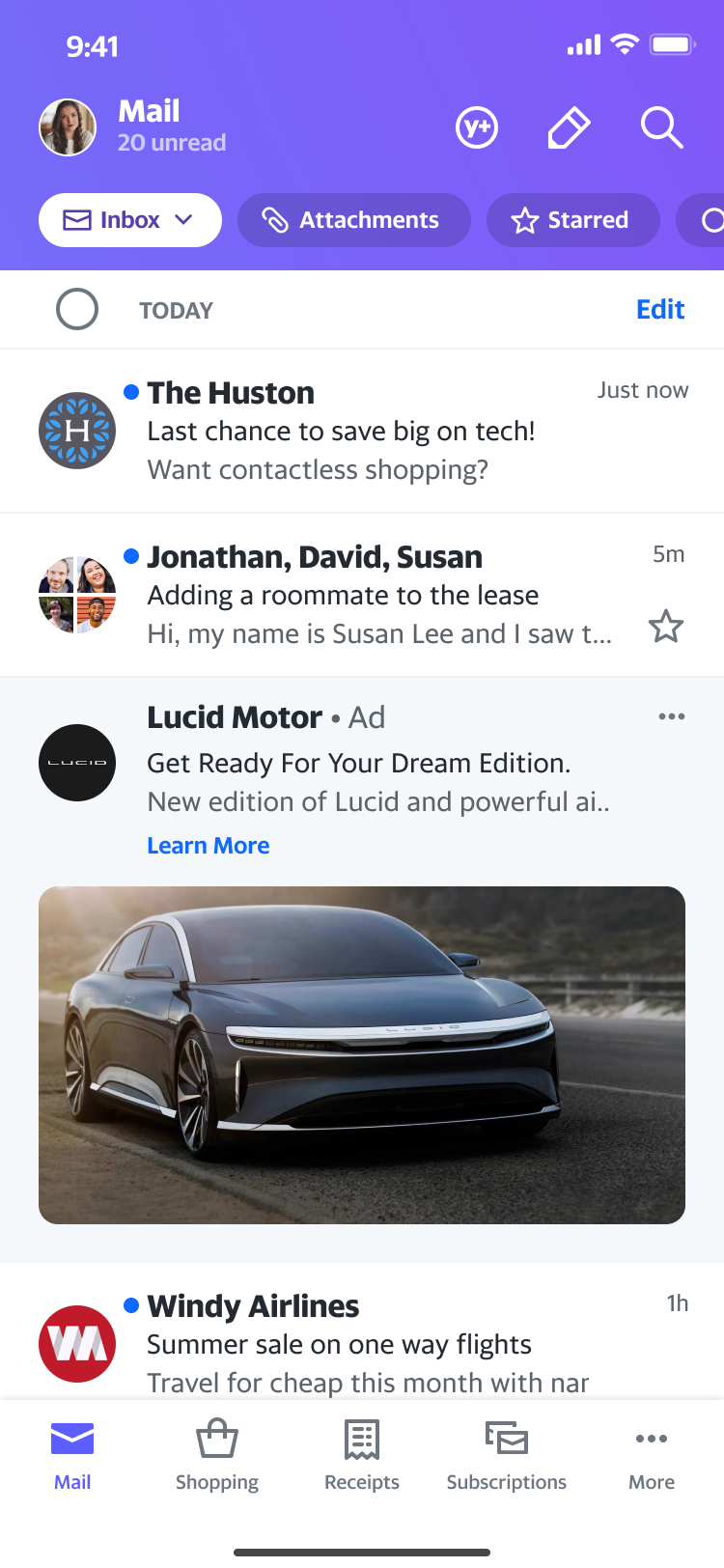 Mobile email interface showing refreshed Lucid Motor advertisement design